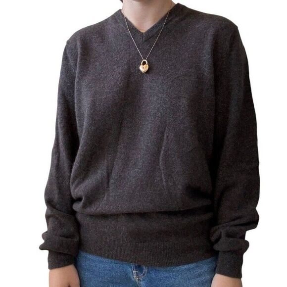 Club Room Mens Brown 100% Cashmere Soft V Neck Preppy Sweater Sz L - Picture 2 of 7